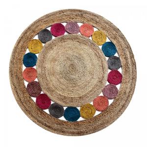 Tapis rond en jute, tapis tissé à la main, multicolore Ø100…