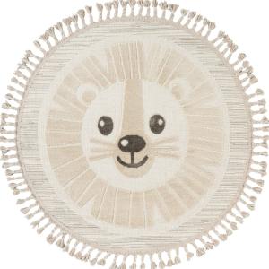 Tapis rond enfant doux texturé lion blanc 130x130