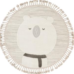 Tapis rond enfant doux texturé ours blanc 130x130