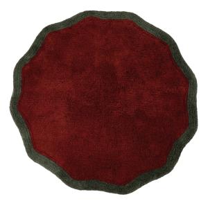 Tapis rond festonné en coton recyclé tufté bordeaux et vert…