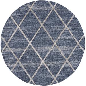 Tapis rond géométrique tressées bleu et crème 160x160cm