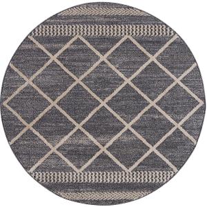 Tapis rond géométrique tressées gris et crème 120x120cm