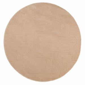 Tapis rond motif géométrique en relief - Beige - D120 cm