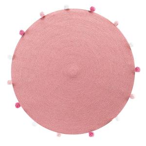 Tapis rond pompons rose dragée D90cm