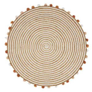 Tapis rond spirale coton OEKO-TEX® et jute avec pompons