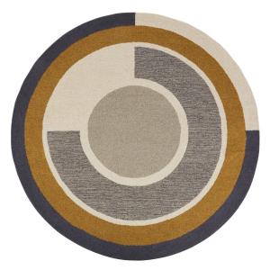 Tapis rond tissé en laine et coton recyclé marron caramel,…