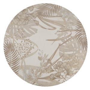 Tapis rond tissé jacquard motif feuillage beige D200