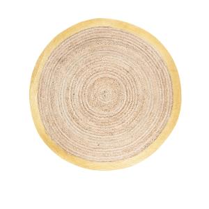 Tapis rond tressé en jute et coton contour doré D180
