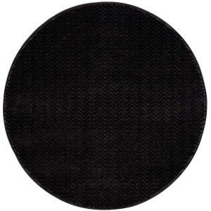 Tapis rond uni noir à relief chevron 160x160cm