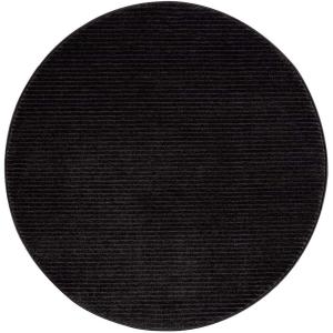 Tapis rond uni noir à relief linéaire 120x120cm