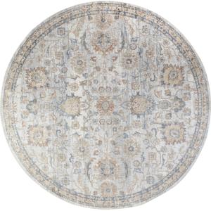 Tapis Rond Vintage Lavable en Machine Gris/Jaune Ø 200