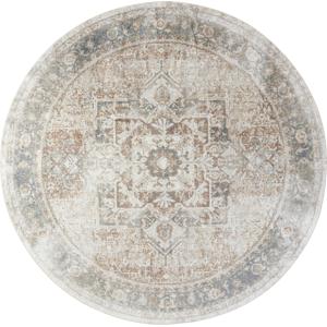 Tapis Rond Vintage Lavable en Machine Marron/Ivoire Ø 200