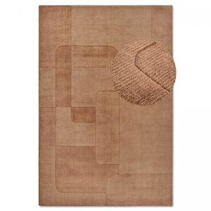 Tapis salon 120x170cm Marron Laine Géométrique