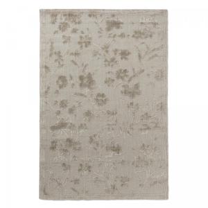 Tapis salon à la main en bambou motif floral soyeux, beige…