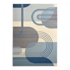 Tapis salon chambre motif rétro-vintage, bleu et créme 200x…