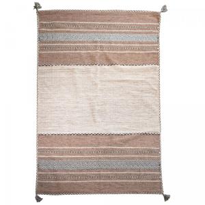 Tapis salon, kilim tissé main en coton, motif ehnique, beig…