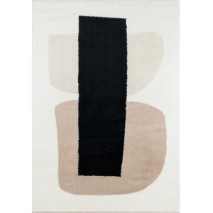 Tapis salon moderne motif graphique beige, gris et noir-80x…