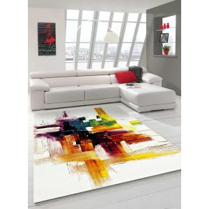 Tapis salon motif abstrait doux et soyeux, crème 200x290