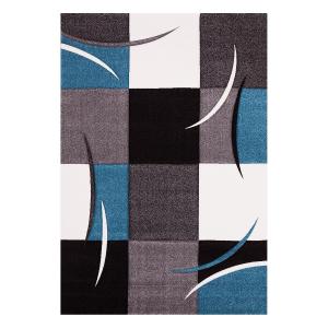 Tapis salon motif damier doux et soyeux, bleu 160x230