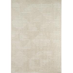 Tapis salon motif labyrinthe en 3D crème - 120x160