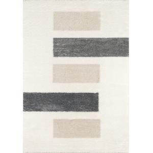 Tapis salon motif rayé beige, gris et ivoire - 80x150 cm