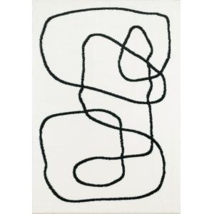 Tapis salon shaggy de style abstrait noir et blanc - 80x150…