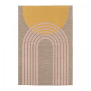 Tapis salon tissé Kilim motif contemporain, jaune 120x170