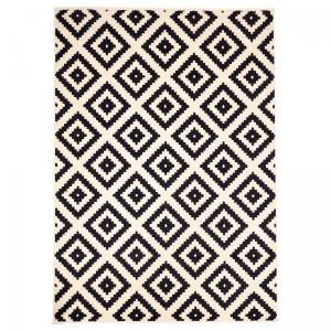 Tapis salon tissé motif géométrique scandinave, crème 140x2…