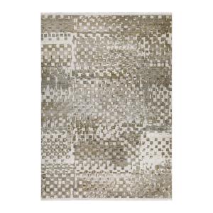 Tapis salon tissé motif géométrique tons de beige et gris 1…