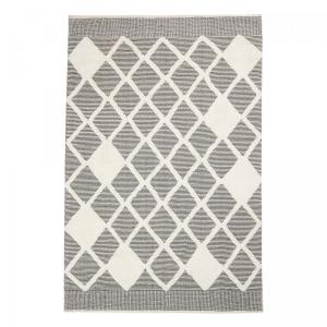 Tapis salon tufté main en coton naturel motif faux uni, gri…