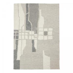 Tapis salon tufté main en laine motif géométrique, gris 120…