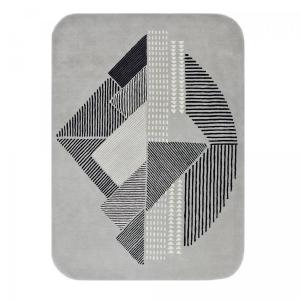 Tapis salon tufté main en laine motif géométrique, gris 160…