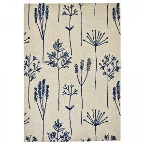 Tapis salon tufté main en laine naturel motif floral, bleu…