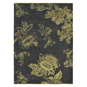 Tapis salon tufté main en laine naturel motif floral, noir…