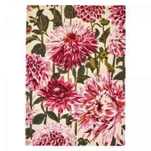 Tapis salon tufté main en laine naturel motif floral, rose…