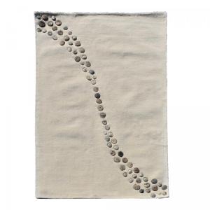 Tapis salon tufté main en laine naturel motif galet 3D, bei…