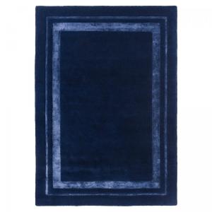 Tapis salon tufté main en laine naturel motif simple, bleu…