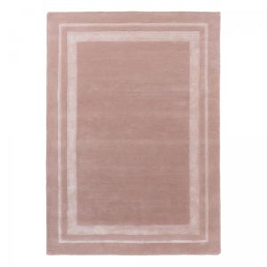 Tapis salon tufté main en laine naturel motif simple, rose…