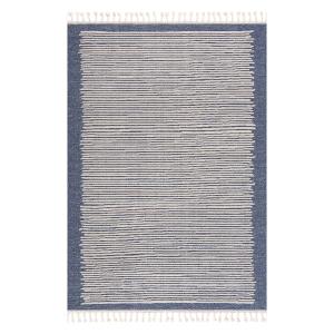 Tapis scandinave à franges tressées bleu et crème 120x170cm…