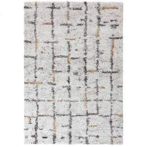Tapis shaggy 120 x 170 cm, motif géométrique, blanc, confor…