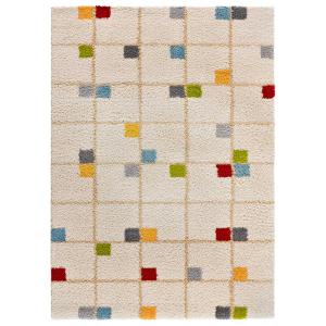 Tapis shaggy à carreaux avec motifs multicouleur/blanc, 133…