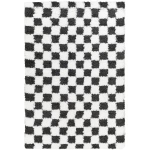 Tapis Shaggy à Carreaux Blanc/Noir 160x220