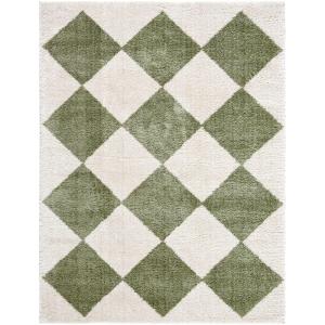 Tapis Shaggy à Losanges Lavable en Machine Vert 160x213