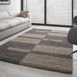 Tapis shaggy à motifs traits marron 120x170cm