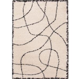 Tapis shaggy à poils long graphiques crème noir 200x290