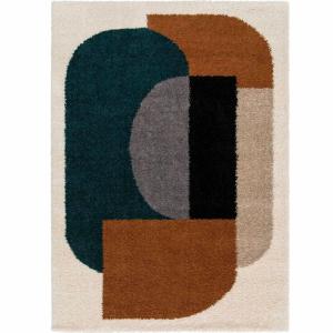 Tapis shaggy à poils longs motif graphique beige 160x230