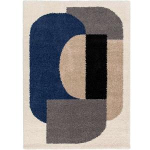 Tapis shaggy à poils longs motif graphique beige gris 160x2…