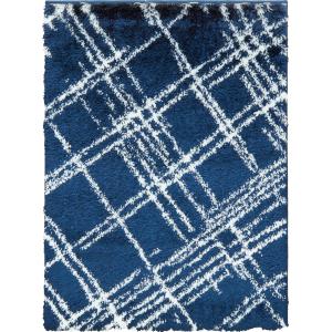 Tapis shaggy abstrait motif géométrique bleu - 67x90 cm