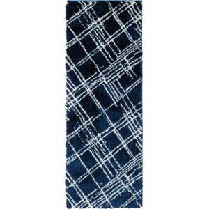 Tapis shaggy abstrait motif géométrique bleu - 80x150 cm
