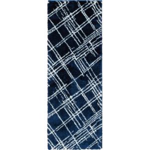 Tapis shaggy abstrait motif géométrique bleu - 80x300 cm
